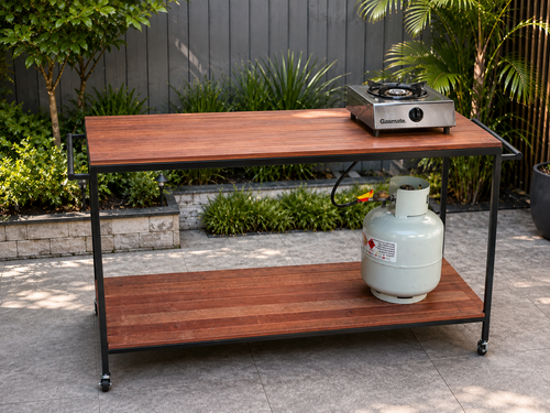 Australian Made BBQ Prep Station – Merbau Outdoor Cooking Table | Heavy Duty Steel Frame | Pickup Epping VIC