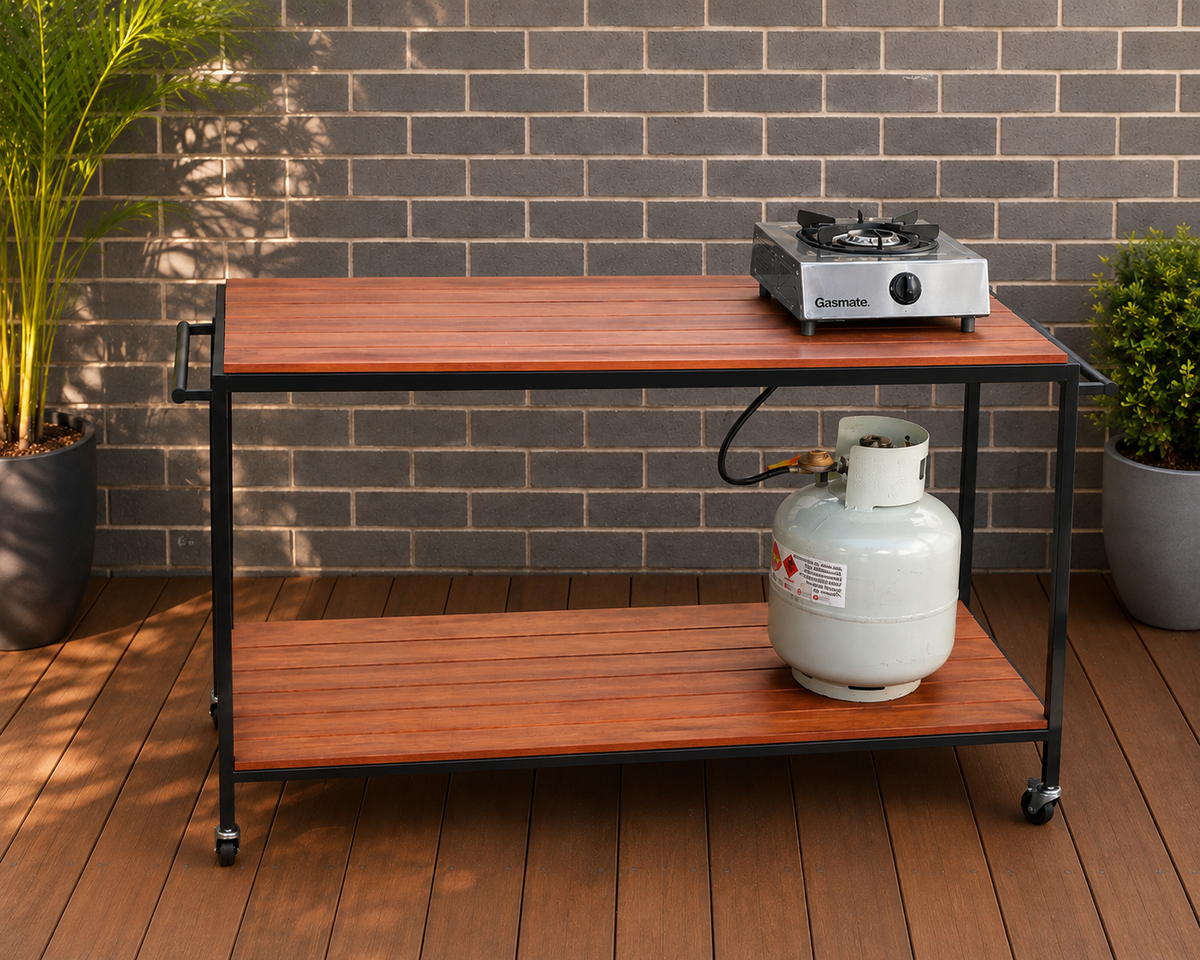 Australian Made BBQ Prep Station – Merbau Outdoor Cooking Table | Heavy Duty Steel Frame | Pickup Epping VIC