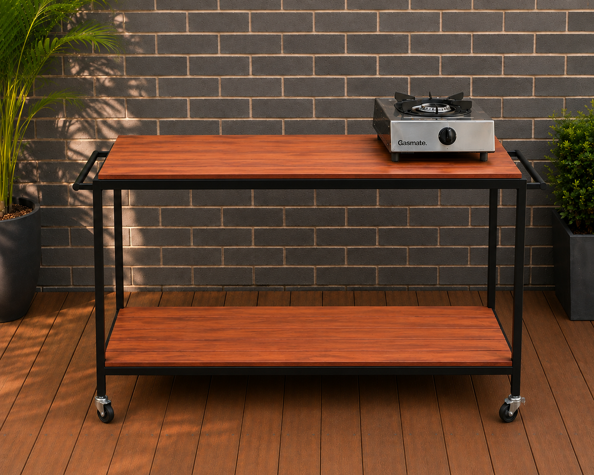 Australian Made BBQ Prep Station – Merbau Outdoor Cooking Table | Heavy Duty Steel Frame | Pickup Epping VIC